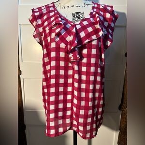 Liz Claiborne Checkered Ruffle Top | Size Large | V Neck